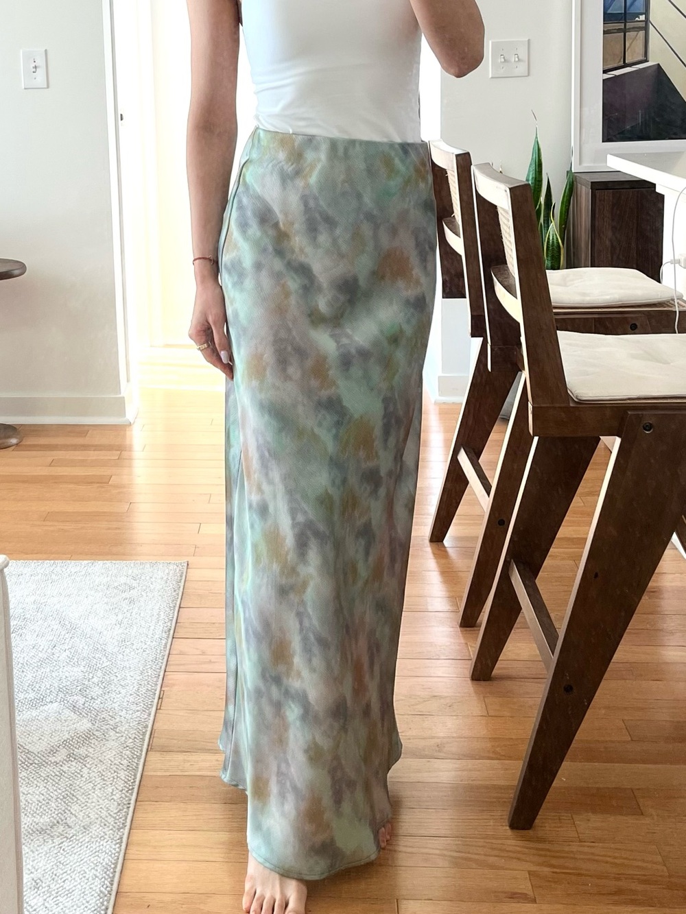 New Watercolor Green Marble Maxi Skirt
